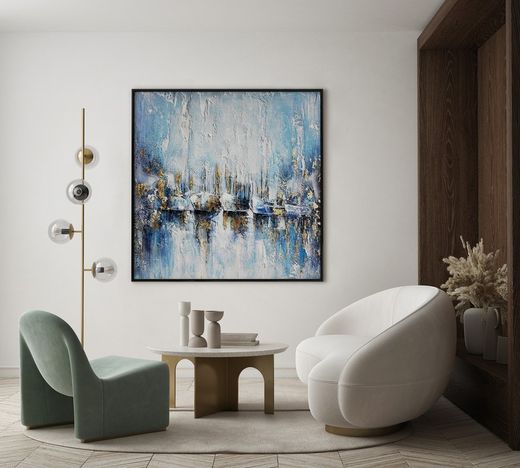 Quadro barche, 100 x 100 cm, sfondo blu | Collezione Serie Naturaleza