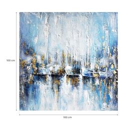 Quadro barche, 100 x 100 cm, sfondo blu | Collezione Serie Naturaleza