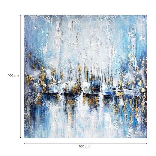 Quadro barche, 100 x 100 cm, sfondo blu | Collezione Serie Naturaleza