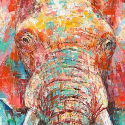 Quadro con elefante, 100 x 100 cm, con pittura acrilica | Collezione Animali