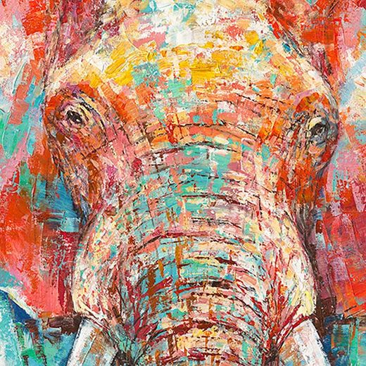 Quadro con elefante, 100 x 100 cm, con pittura acrilica | Collezione Animali