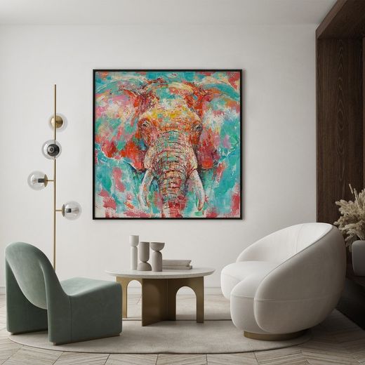Quadro con elefante, 100 x 100 cm, con pittura acrilica | Collezione Animali
