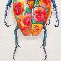 Quadro di scarafaggio II, 40 x 50 cm, con pittura acrilica multicolore | Collezione Animali