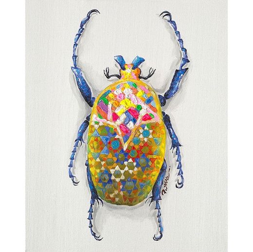 Quadro di scarafaggio III con pittura acrilica multicolore, 40 x 3,5 x 50 cm | Collezione Animali