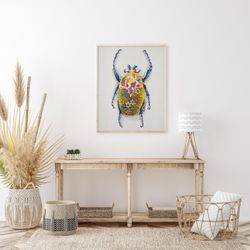 Quadro di scarafaggio III con pittura acrilica multicolore, 40 x 3,5 x 50 cm | Collezione Animali
