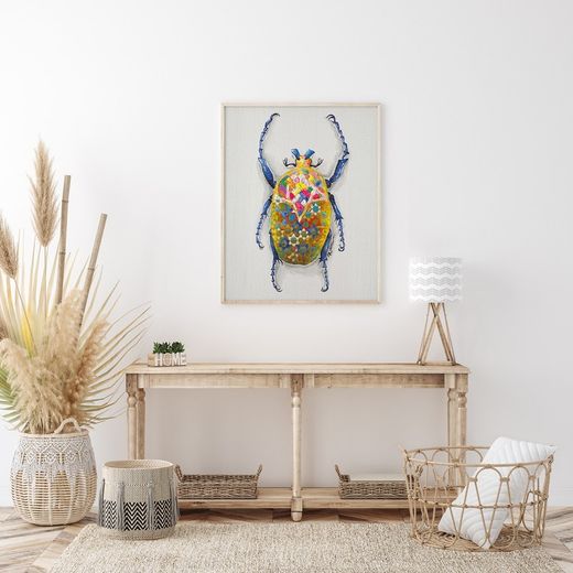 Quadro di scarafaggio III con pittura acrilica multicolore, 40 x 3,5 x 50 cm | Collezione Animali