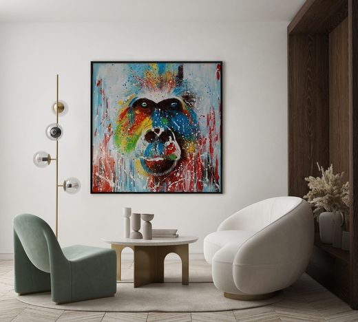 Quadro di gorilla, 100 x 100 cm, a olio | Collezione Animali