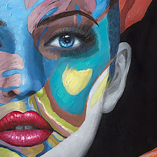 Quadro di donna, 90 x 120 cm, con fiori su sfondo multicolore | Collezione Rostro