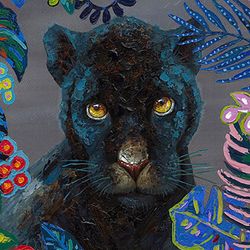 Quadro di pantera nera, 140 x 200 cm, con pittura acrilica | Collezione Animali