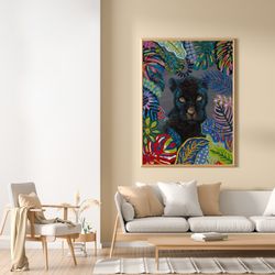 Quadro di pantera nera, 140 x 200 cm, con pittura acrilica | Collezione Animali