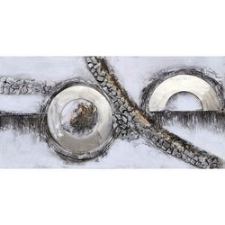 Cuadro decorativo 3D curvas, 120 x 3,5 x 60 cm, al óleo Gris/Plateado  |  Colección Abstracto