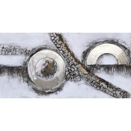 Cuadro decorativo 3D curvas, 120 x 3,5 x 60 cm, al óleo Gris/Plateado  |  Colección Abstracto