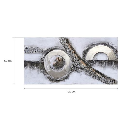 Quadro decorativo 3D curve, 120 x 3,5 x 60 cm, a olio Grigio/Argento | Collezione Abstracto