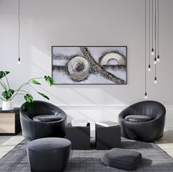 Quadro decorativo 3D curve, 120 x 3,5 x 60 cm, a olio Grigio/Argento | Collezione Abstracto