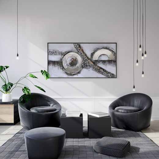 Quadro decorativo 3D curve, 120 x 3,5 x 60 cm, a olio Grigio/Argento | Collezione Abstracto