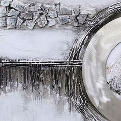 Quadro decorativo 3D curve, 120 x 3,5 x 60 cm, a olio Grigio/Argento | Collezione Abstracto