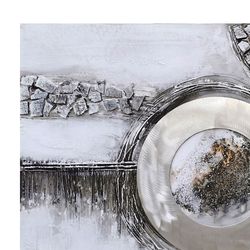 Quadro decorativo 3D curve, 120 x 3,5 x 60 cm, a olio Grigio/Argento | Collezione Abstracto