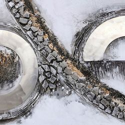 Quadro decorativo 3D curve, 120 x 3,5 x 60 cm, a olio Grigio/Argento | Collezione Abstracto