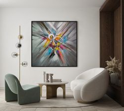 Quadro decorativo 3D esplosione, 100 x 100 cm, olio multicolore | Collezione Astratto