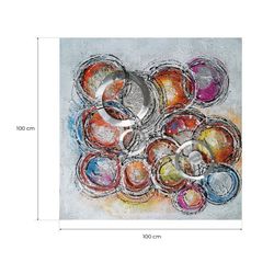 Quadro decorativo cerchi 3D, 100 x 100 cm, a olio multicolore | Collezione Astratto