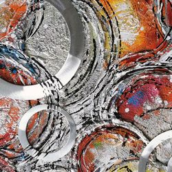 Quadro decorativo cerchi 3D, 100 x 100 cm, a olio multicolore | Collezione Astratto