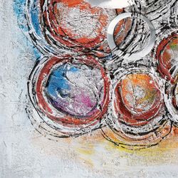 Quadro decorativo cerchi 3D, 100 x 100 cm, a olio multicolore | Collezione Astratto