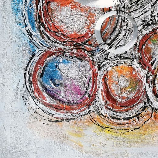 Quadro decorativo cerchi 3D, 100 x 100 cm, a olio multicolore | Collezione Astratto