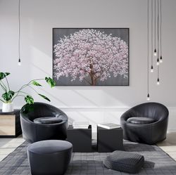 Quadro decorativo con albero e fiori bianchi, 120 x 160 cm | Collezione Natura