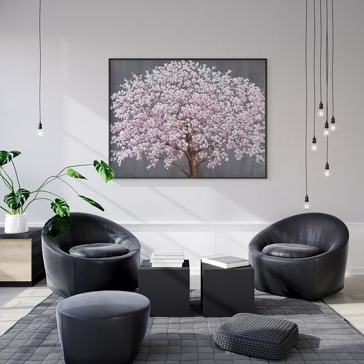 Quadro decorativo con albero e fiori bianchi, 120 x 160 cm | Collezione Natura