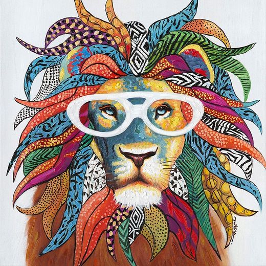 Quadro decorativo leone con occhiali da sole, 100 x 100 cm | Collezione Animali