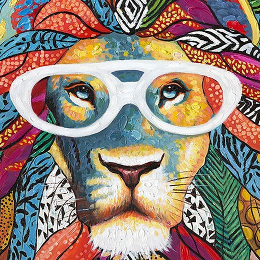 Quadro decorativo leone con occhiali da sole, 100 x 100 cm | Collezione Animali