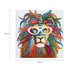 Quadro decorativo leone con occhiali da sole, 100 x 100 cm | Collezione Animali