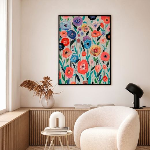 Quadro fiori, 90 x 120 cm, multicolore | Collezione Serie Abstracto