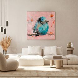 Quadro passero, 50 x 50 cm, blu | Collezione Serie Animali