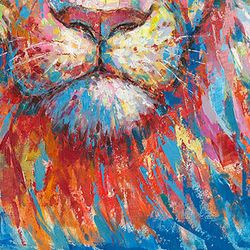 Quadro leone colorato, 100 x 100 cm, con pittura acrilica | Collezione Animali