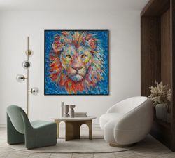 Quadro leone colorato, 100 x 100 cm, con pittura acrilica | Collezione Animali