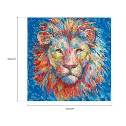 Quadro leone colorato, 100 x 100 cm, con pittura acrilica | Collezione Animali