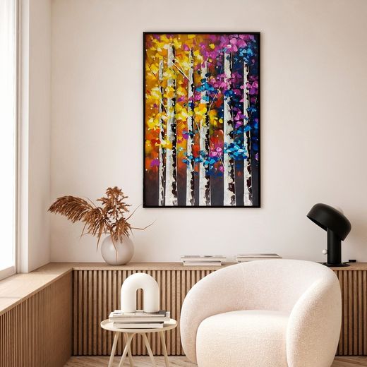 Quadro paesaggio notturno alberi, 80 x 120 cm | Collezione Serie Abstracto