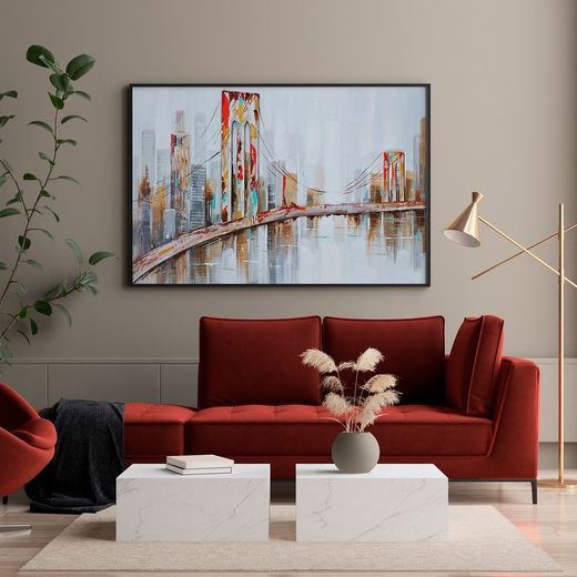Quadro paesaggio urbano con ponte, 120 x 80 cm | Collezione Serie Urbano