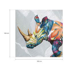Quadro rinoceronte, 100 x 100 cm, con pittura acrilica | Collezione Animali