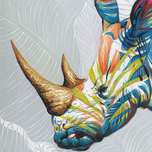 Quadro rinoceronte, 100 x 100 cm, con pittura acrilica | Collezione Animali
