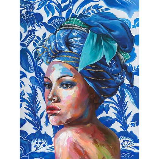 Quadro volto di donna etnica, 90 x 3,5 x 120 cm, con pittura acrilica | Collezione Rostro