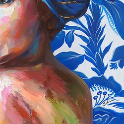 Quadro volto di donna etnica, 90 x 3,5 x 120 cm, con pittura acrilica | Collezione Rostro