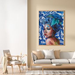 Quadro volto di donna etnica, 90 x 3,5 x 120 cm, con pittura acrilica | Collezione Rostro