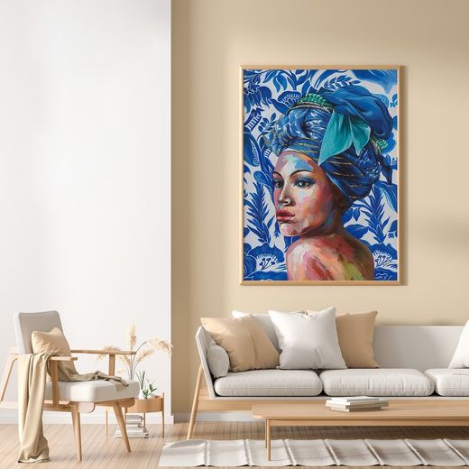 Quadro volto di donna etnica, 90 x 3,5 x 120 cm, con pittura acrilica | Collezione Rostro