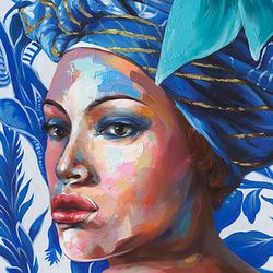 Quadro volto di donna etnica, 90 x 3,5 x 120 cm, con pittura acrilica | Collezione Rostro