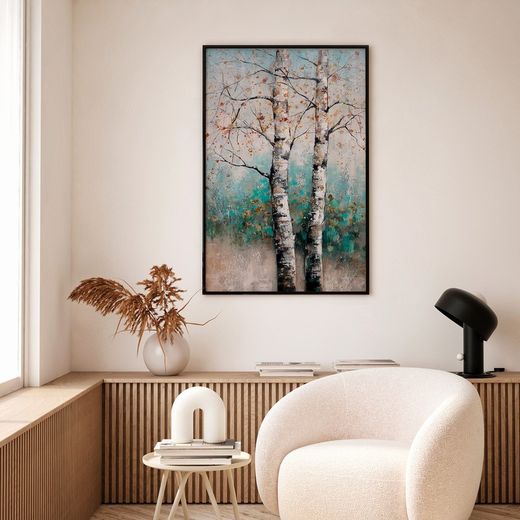 Quadro albero, 80 x 120 cm, autunno sfondo verde | Collezione Serie Naturaleza