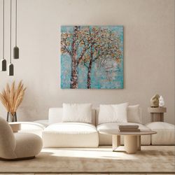 Cuadro árboles, 100  x  100 cm,  otoño cielo azul  |  Colección Serie Paisaje