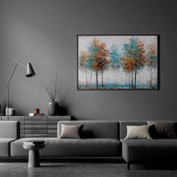 Quadro alberi, 120 x 80 cm, autunno blu | Collezione Serie Naturaleza