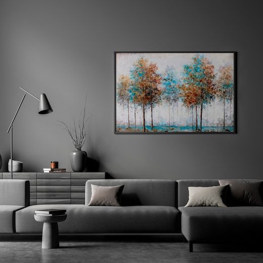 Quadro alberi, 120 x 80 cm, autunno blu | Collezione Serie Naturaleza